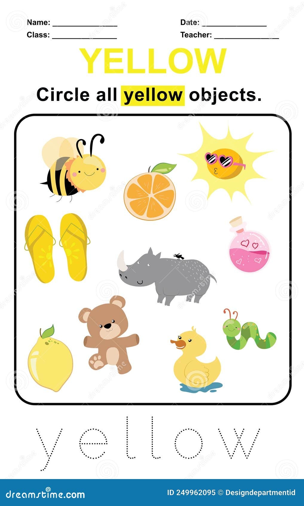 Circle All Yellow Objects Stock Vector Illustration Of Kindergarten 249962095