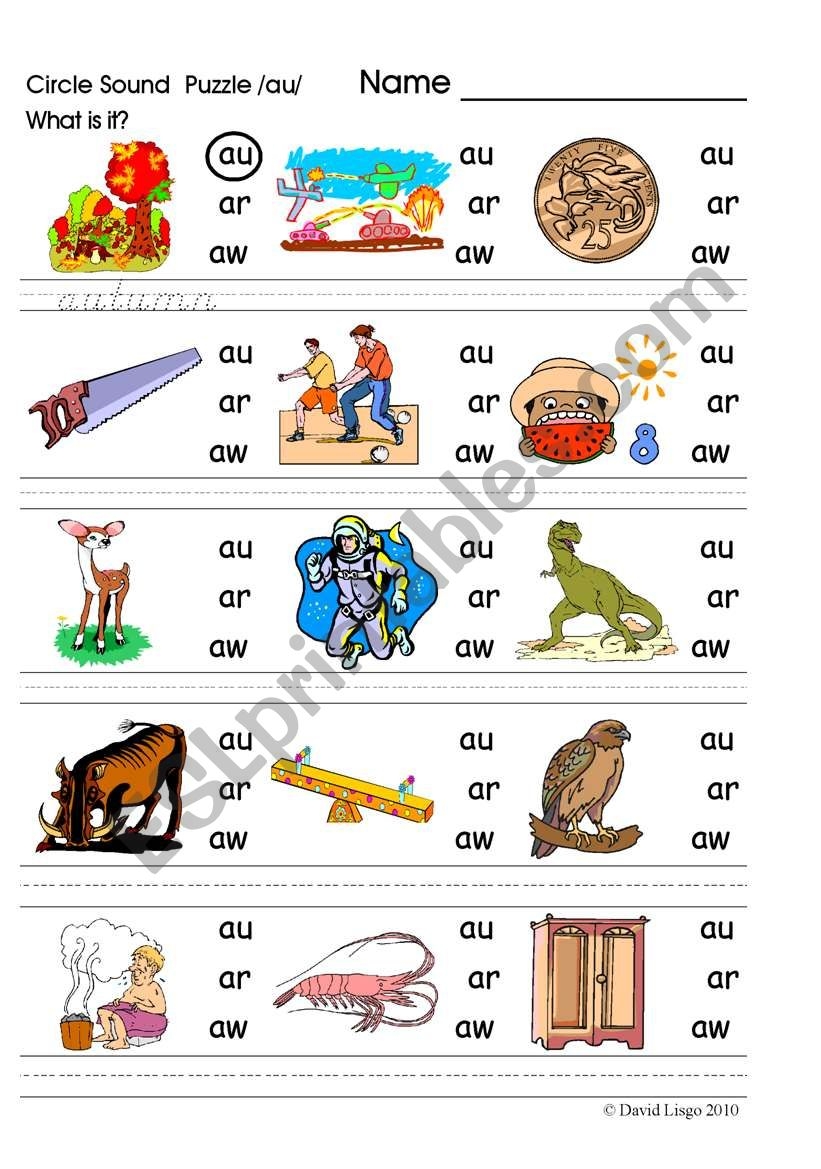 Circle Sound Puzzle 8 Phonics The au Sound ESL Worksheet By David Lisgo