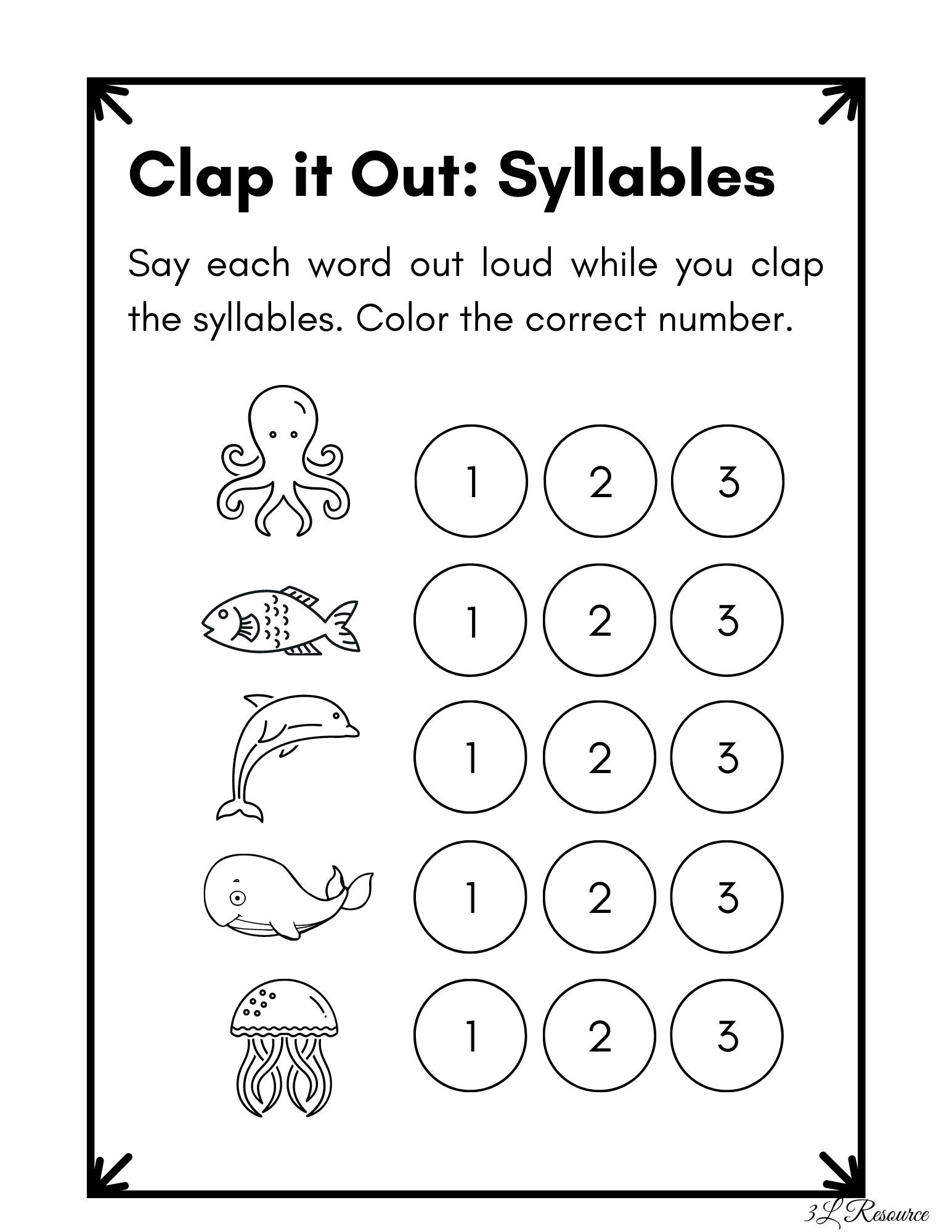 Clap It Out Syllables Worksheet Kindergarten Preschool Etsy