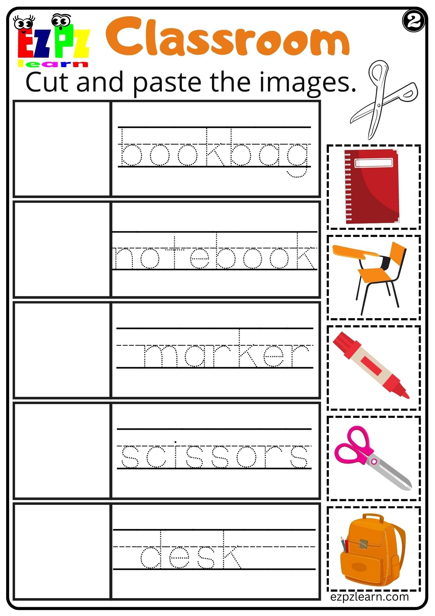 Classroom Cut And Paste Worksheet Set 2 For Kids Ezpzlearn