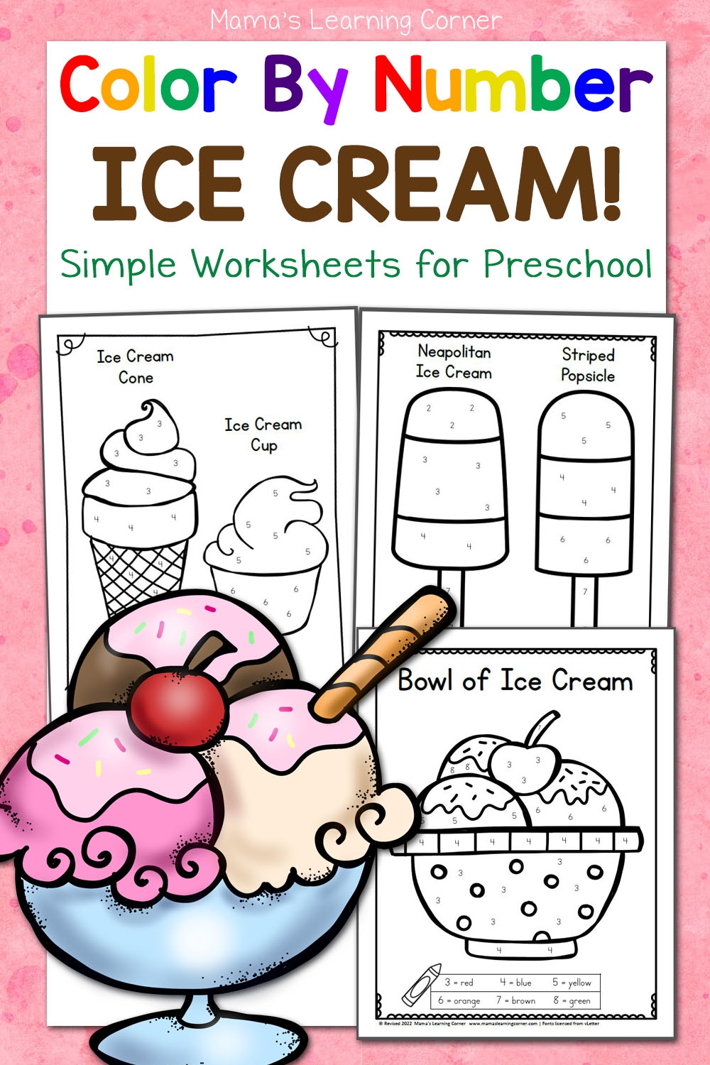 Color By Number Worksheets For Preschool Ice Cream Mamas Learning Corner