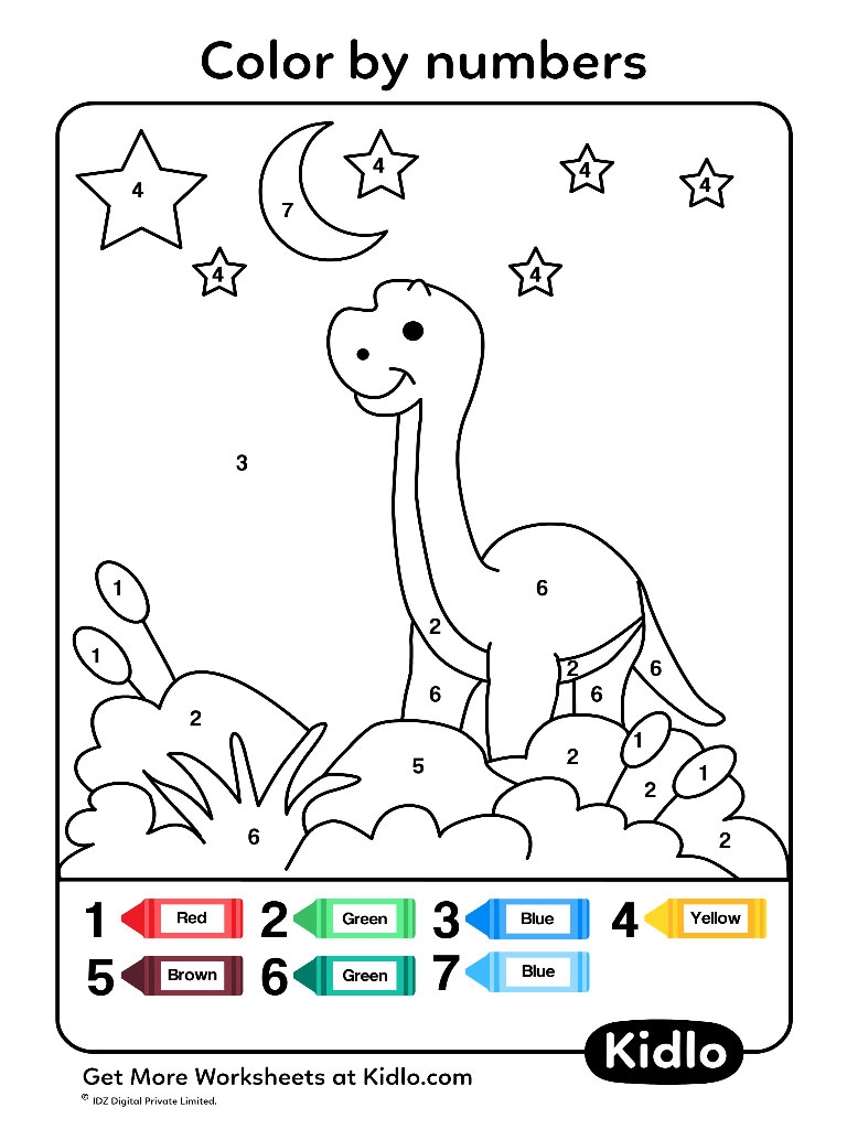 Color By Numbers Dino Worksheet 39 Kidlo
