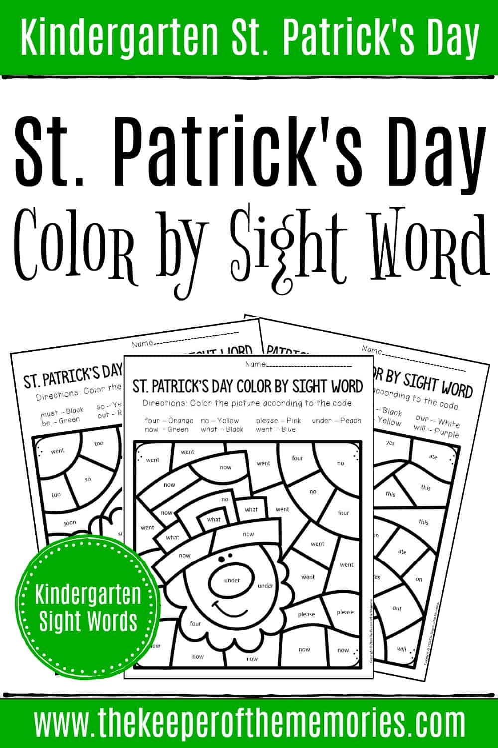 Color By Sight Word St Patrick s Day Kindergarten Worksheets The Keeper Of The Memories