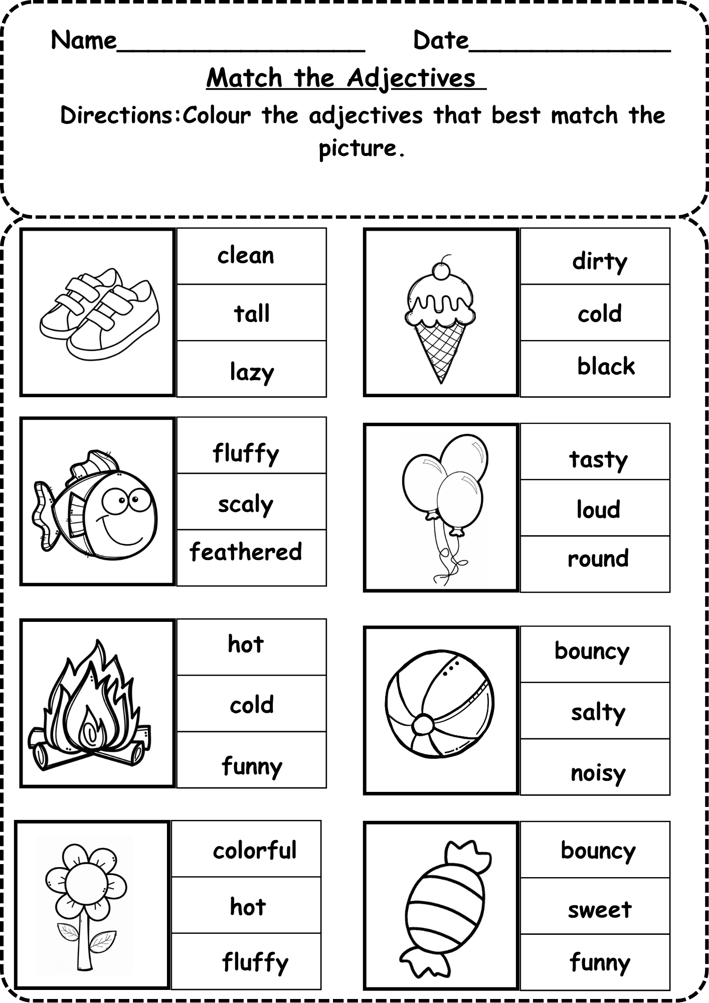 Color The Adjective Worksheet Free Printable For Grade 1