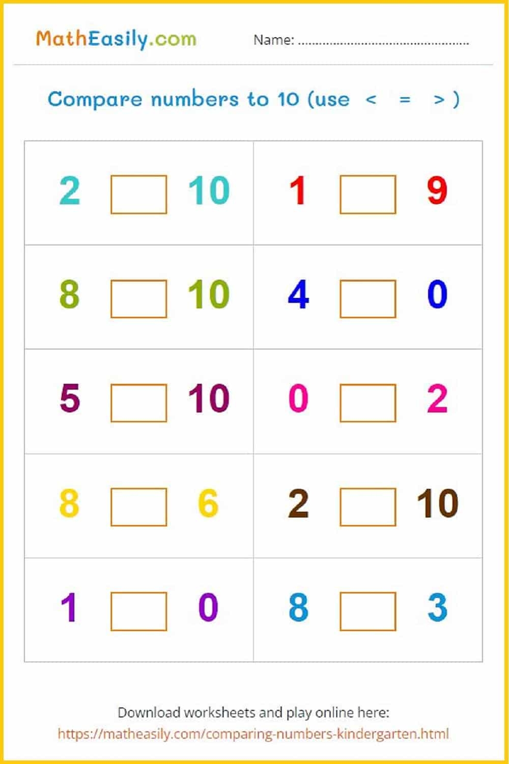 Comparing Numbers Games For Kindergarten Worksheets Worksheets Library