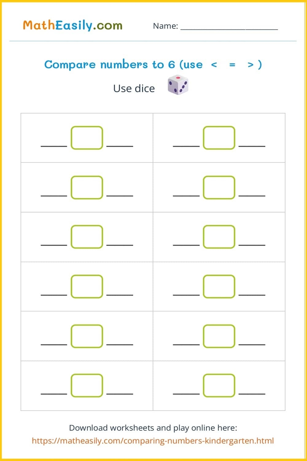 Comparing Numbers Games ONLINE Worksheets
