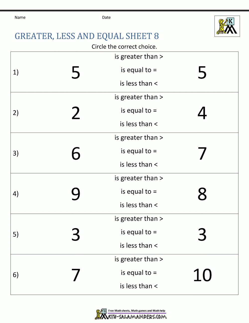 comparing numbers for kindergarten worksheets comparing numbers for kindergarten worksheets