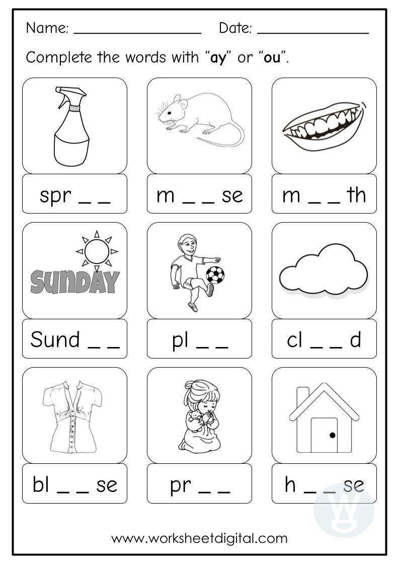 Complete The Words With Ay Or Ou Worksheet Digital 1 Teacher Made Resources