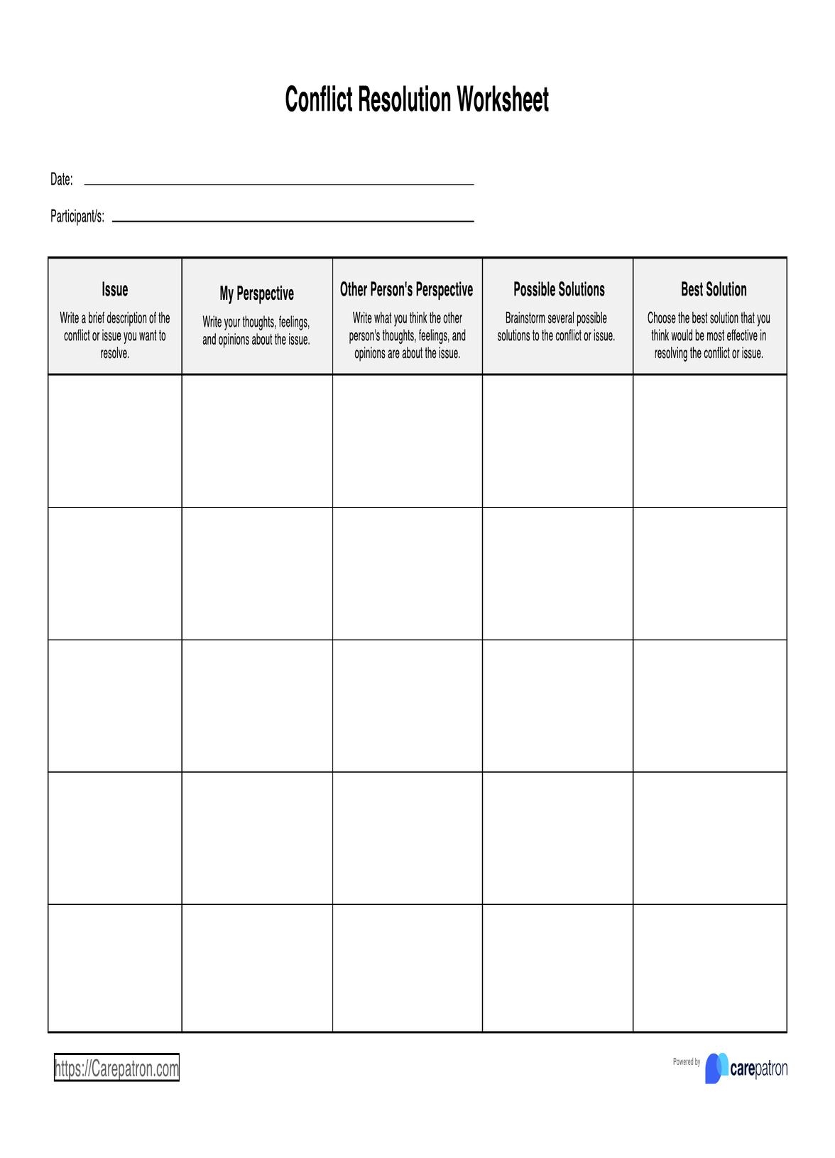 Conflict Resolution Worksheets
