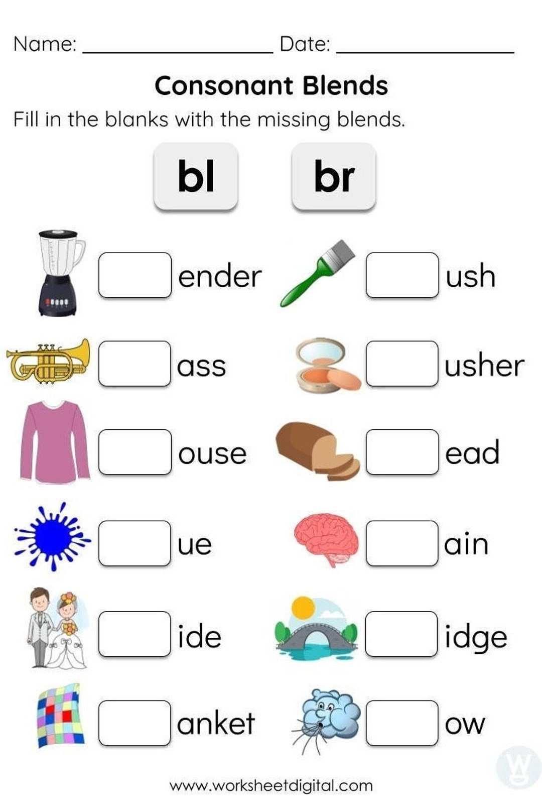Consonant Blends Worksheets For Kindergarten Preschool Homeschool Educational Printables Homework Worksheets Blend Sounds Etsy Norway