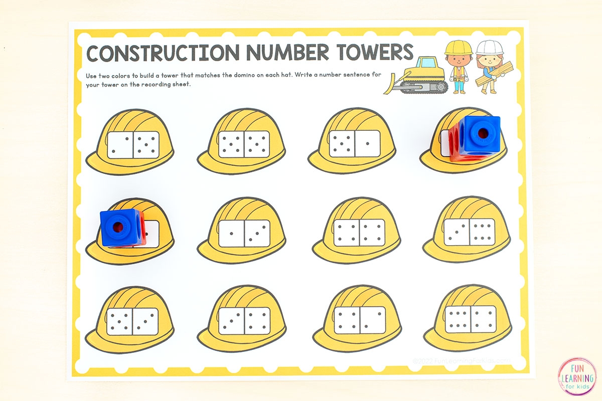 Construction Number Towers Free Printable Math Activity