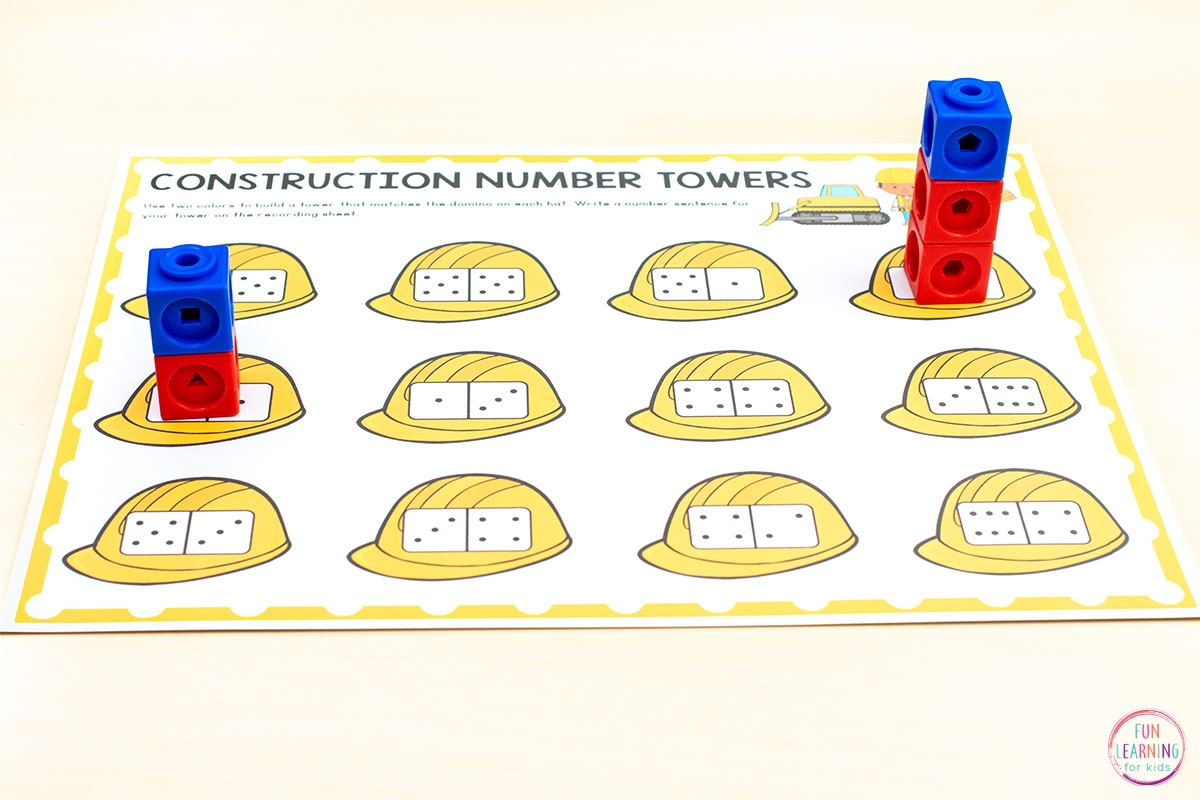 Construction Number Towers Free Printable Math Activity Worksheets Library