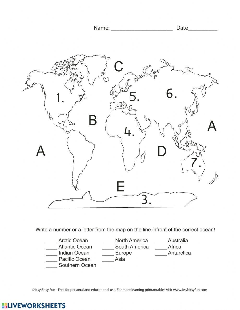 Continents And Oceans Review Worksheet Worksheets Library