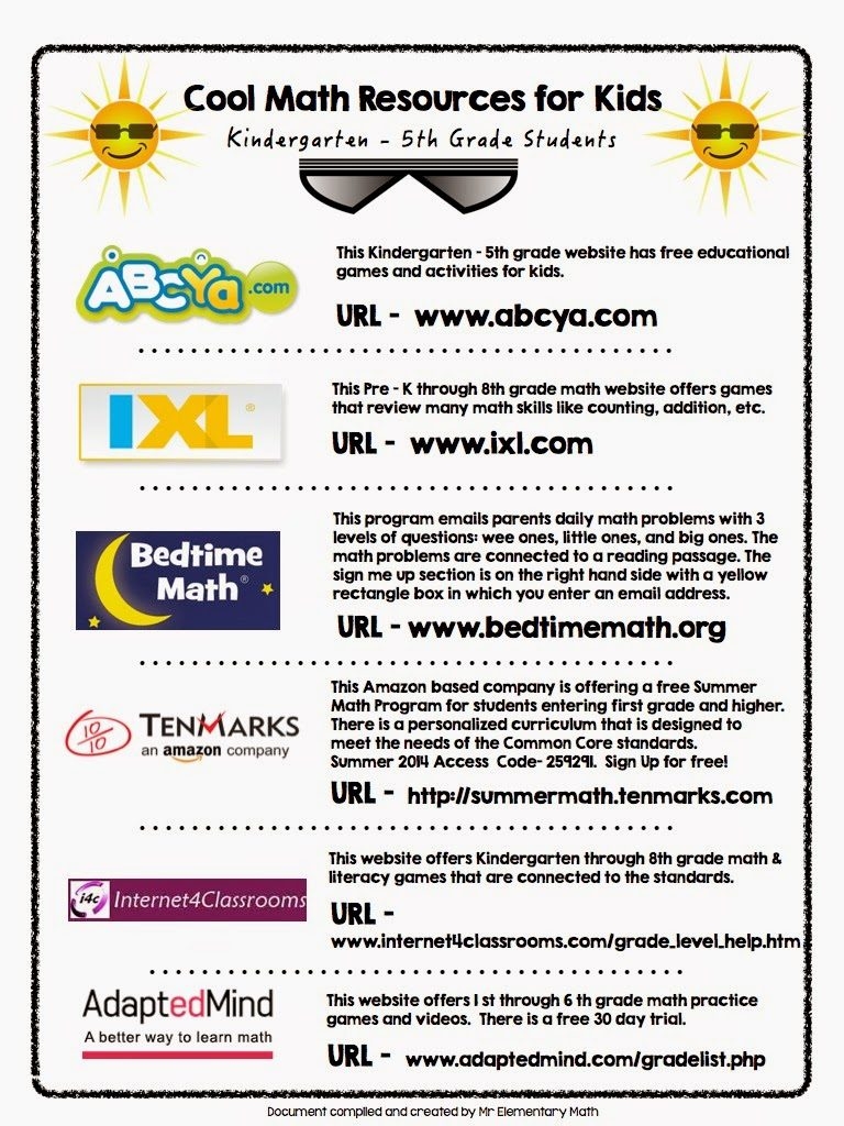 Cool Summertime Math Websites Mr Elementary Math