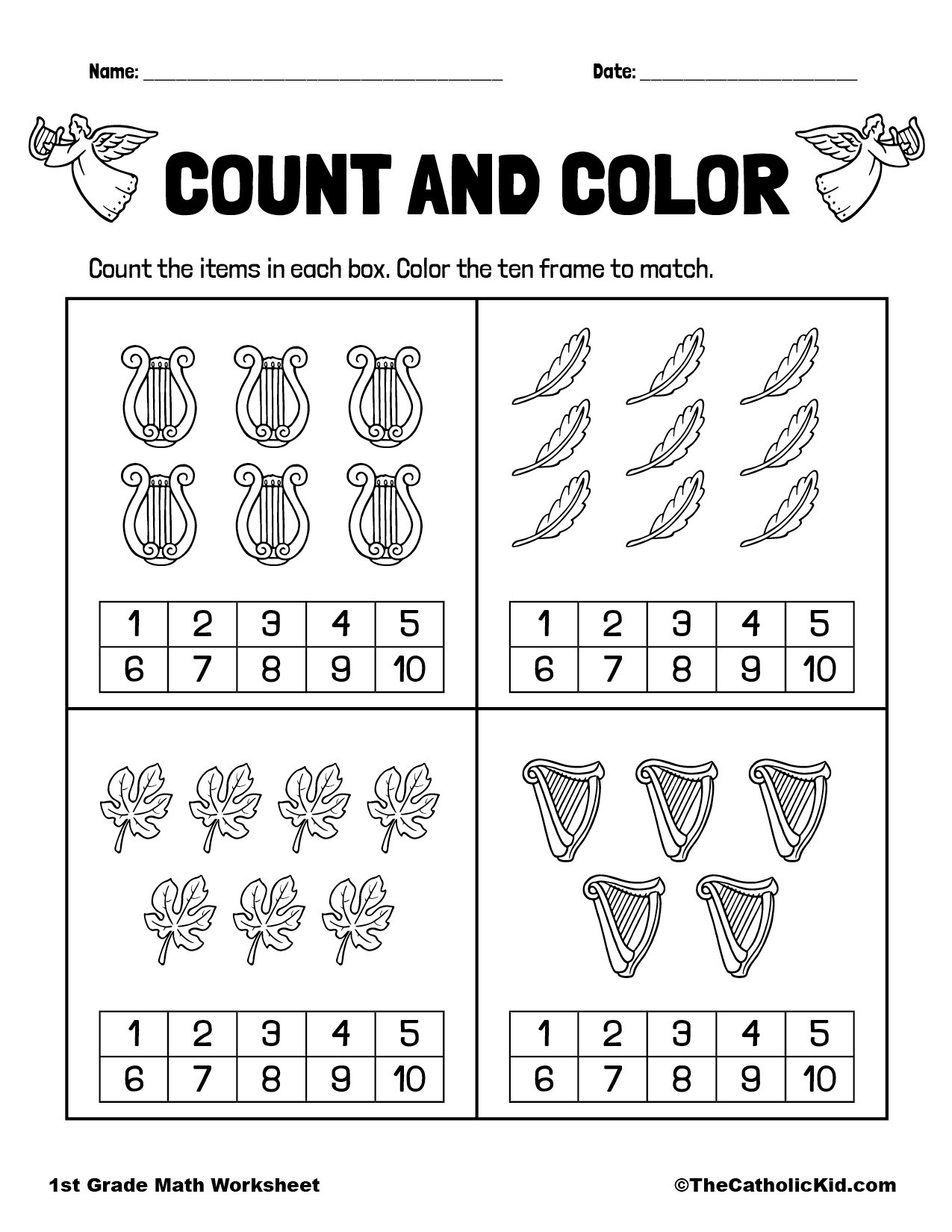 Count Color 1st Grade Math Worksheet Catholic TheCatholicKid