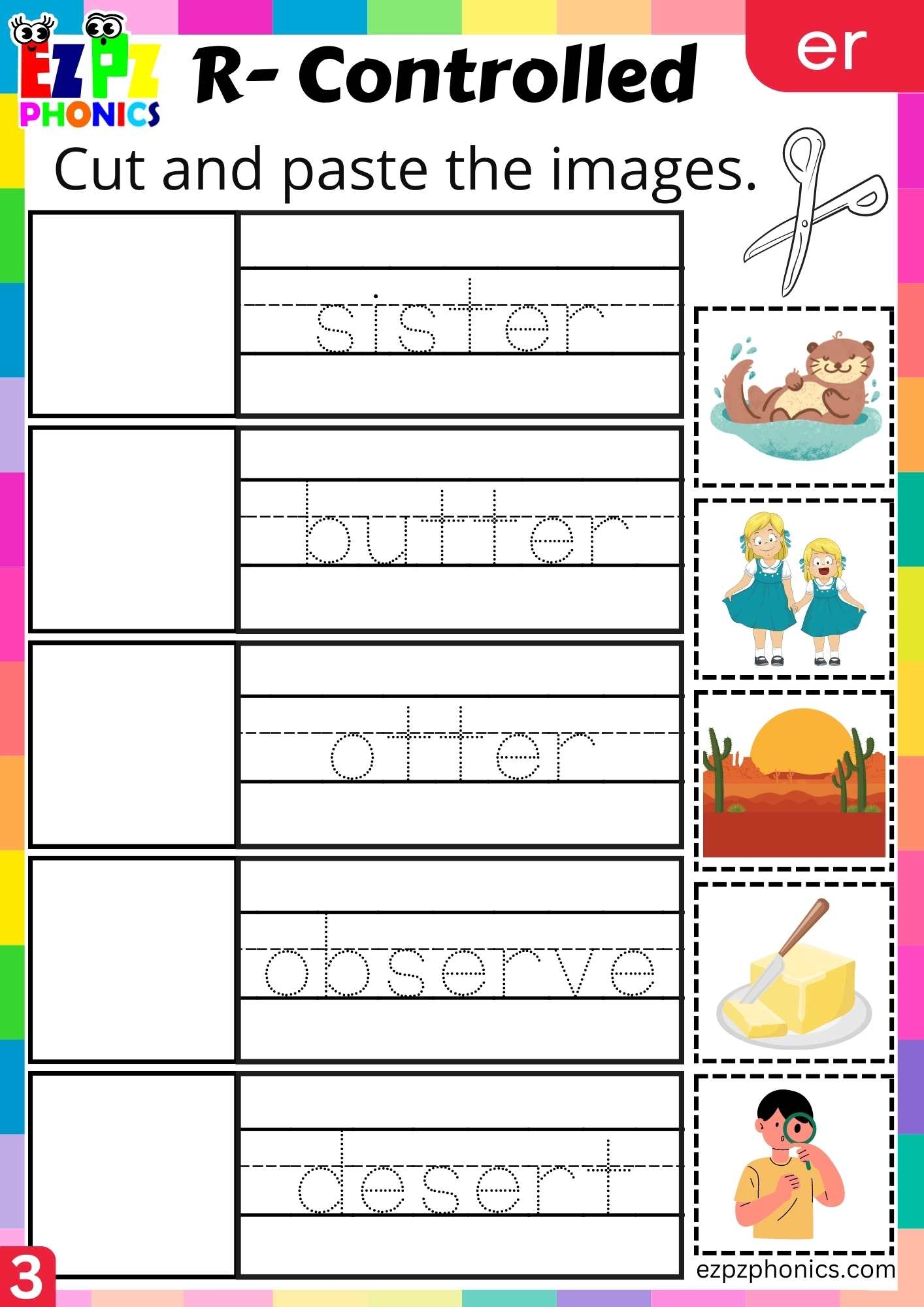 Cut And Paste Activity For Er Words R Controlled Vowels Phonics Group 3 Ezpzphonics