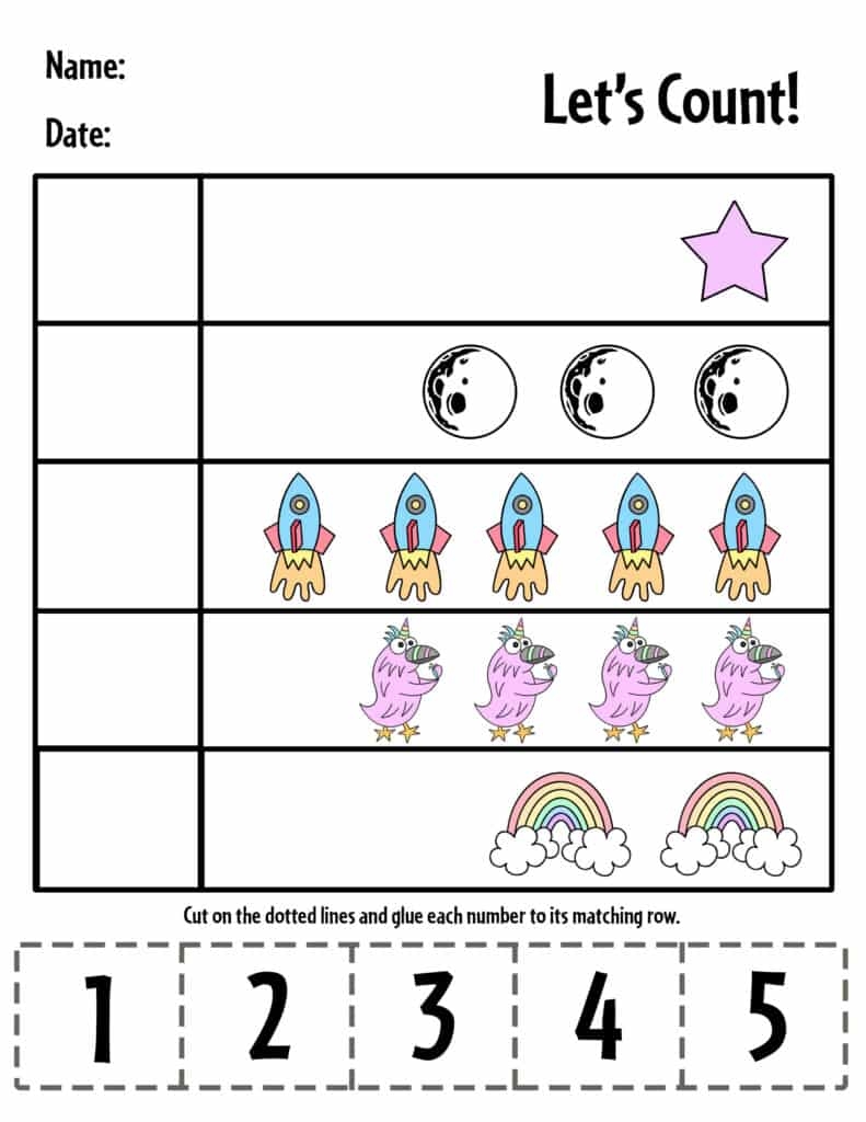 Cut And Paste Numbers 1 5 Worksheets For Preschool The Hollydog Blog