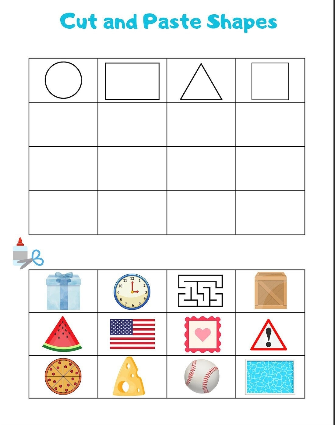 Cut And Paste Shape Worksheet Etsy