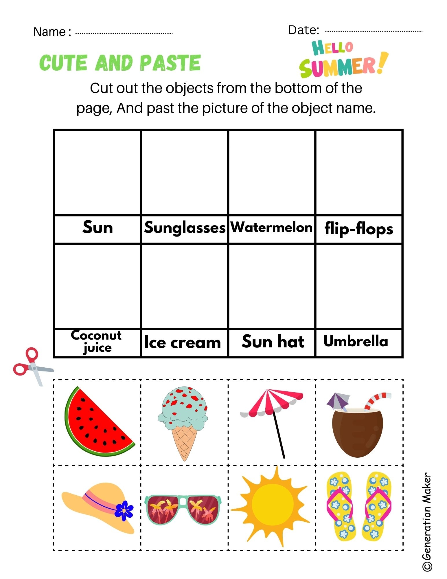 Cut And Paste SUMMER Theme Worksheet FREE Made By Teachers