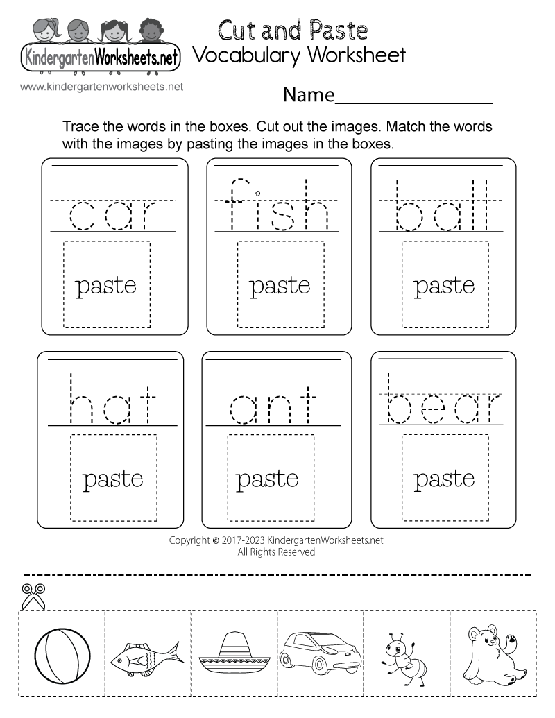 Cut and Paste Vocabulary Worksheet Free Printable Digital PDF