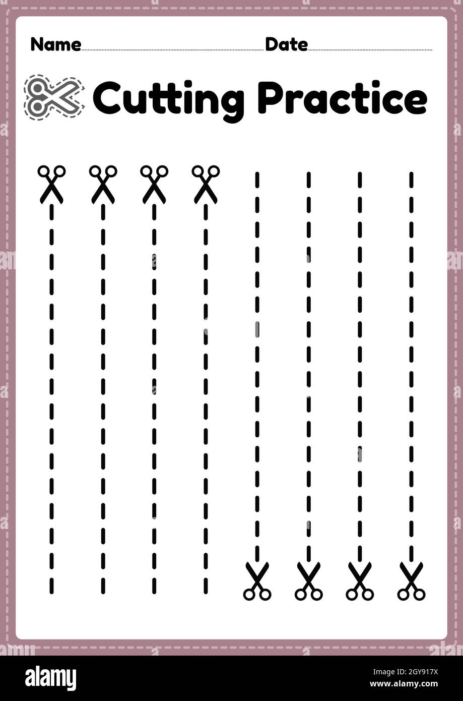 Cutting Activity Printable For Preschool And Kindergarten Kids To Cut The Paper With Scissors To Improve Motor Skills Coordination And Develop Small Stock Photo Alamy