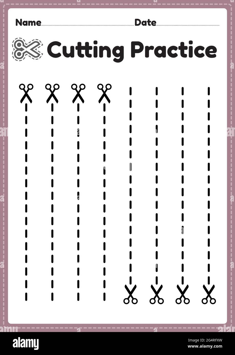 Cutting Activity Printable For Preschool And Kindergarten Kids To Cut The Paper With Scissors To Improve Motor Skills Coordination And Develop Small Stock Vector Image Art Alamy
