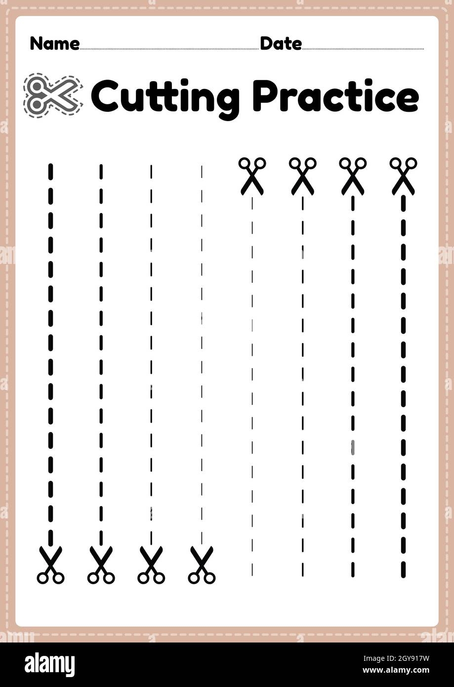 Cutting Practice For Kindergarten And Preschool For Kids To Cut The Paper With Scissors To Improve Motor Skills Coordination And Develop Small Muscle Stock Photo Alamy