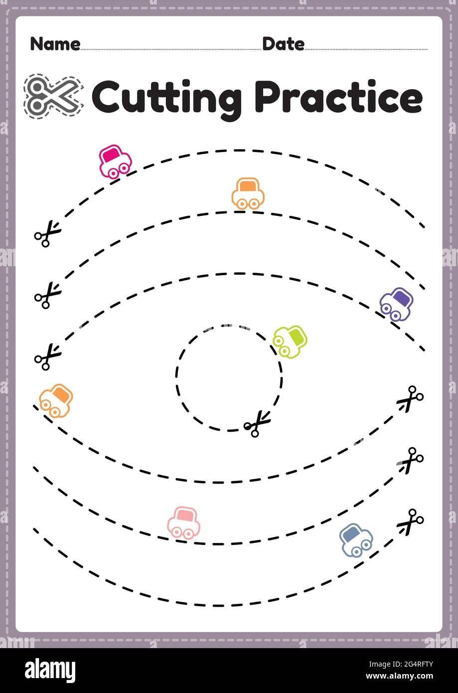 Cutting Printable For Preschoolers To Cut The Paper With Scissors To Improve Motor Skills Coordination And Develop Small Muscles For Kindergarten Kid Stock Vector Image Art Alamy
