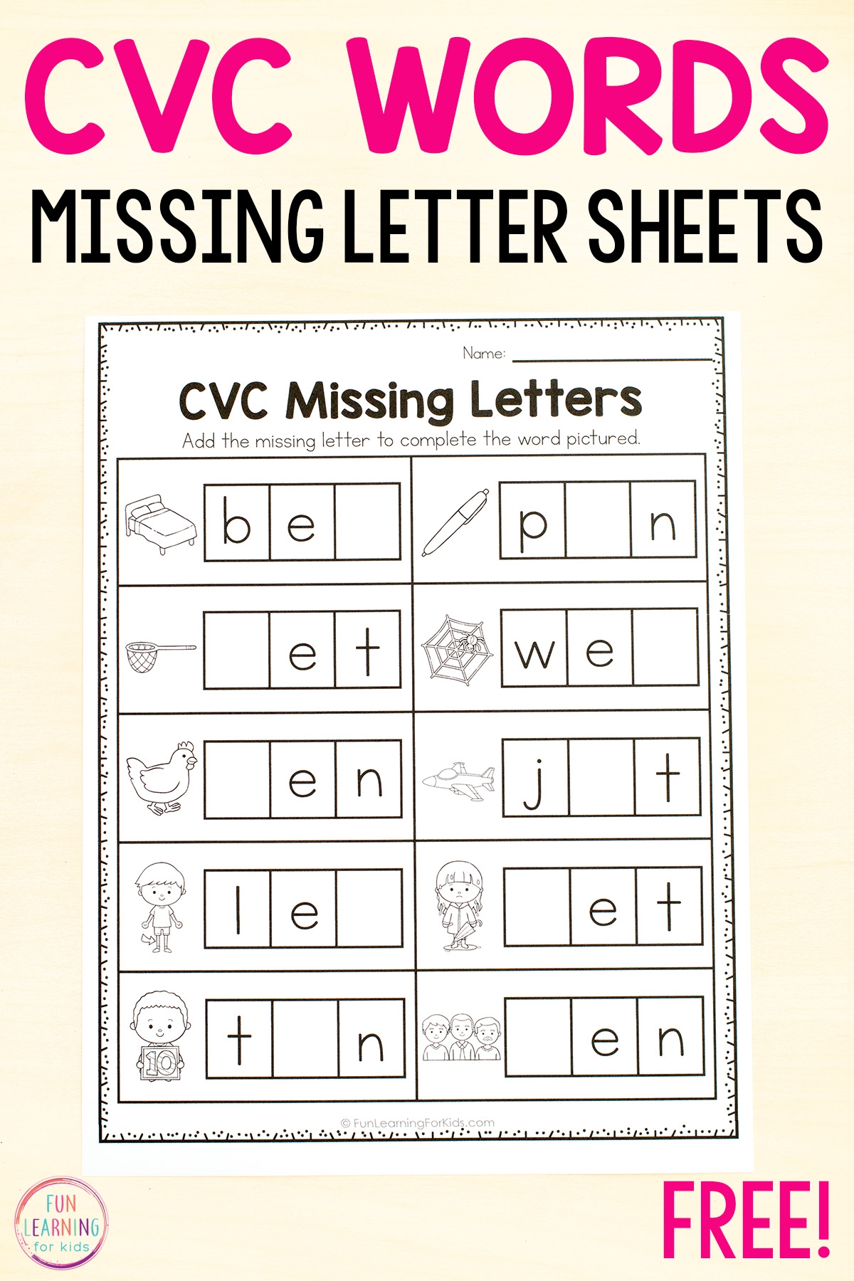 cvc free printable worksheets