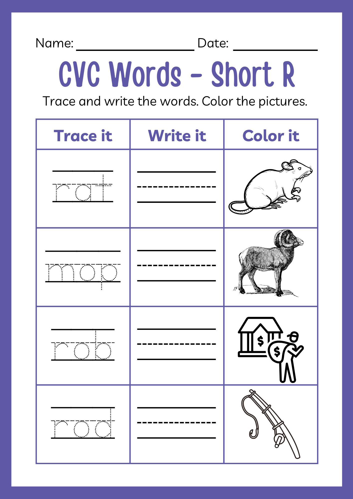 CVC Short Vowel O r w c Worksheet For Kindergarten Reading Made By Teachers