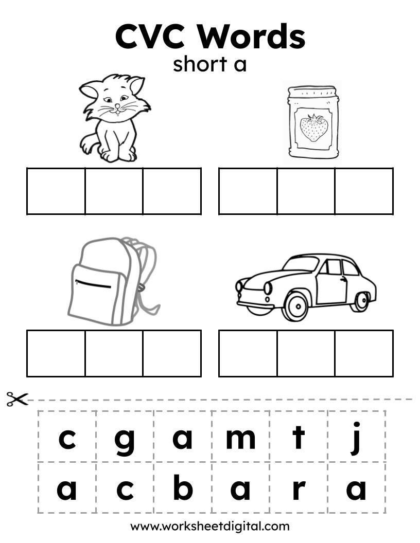 CVC Words Cut And Paste Worksheets Kindergarten Homework PDF Etsy