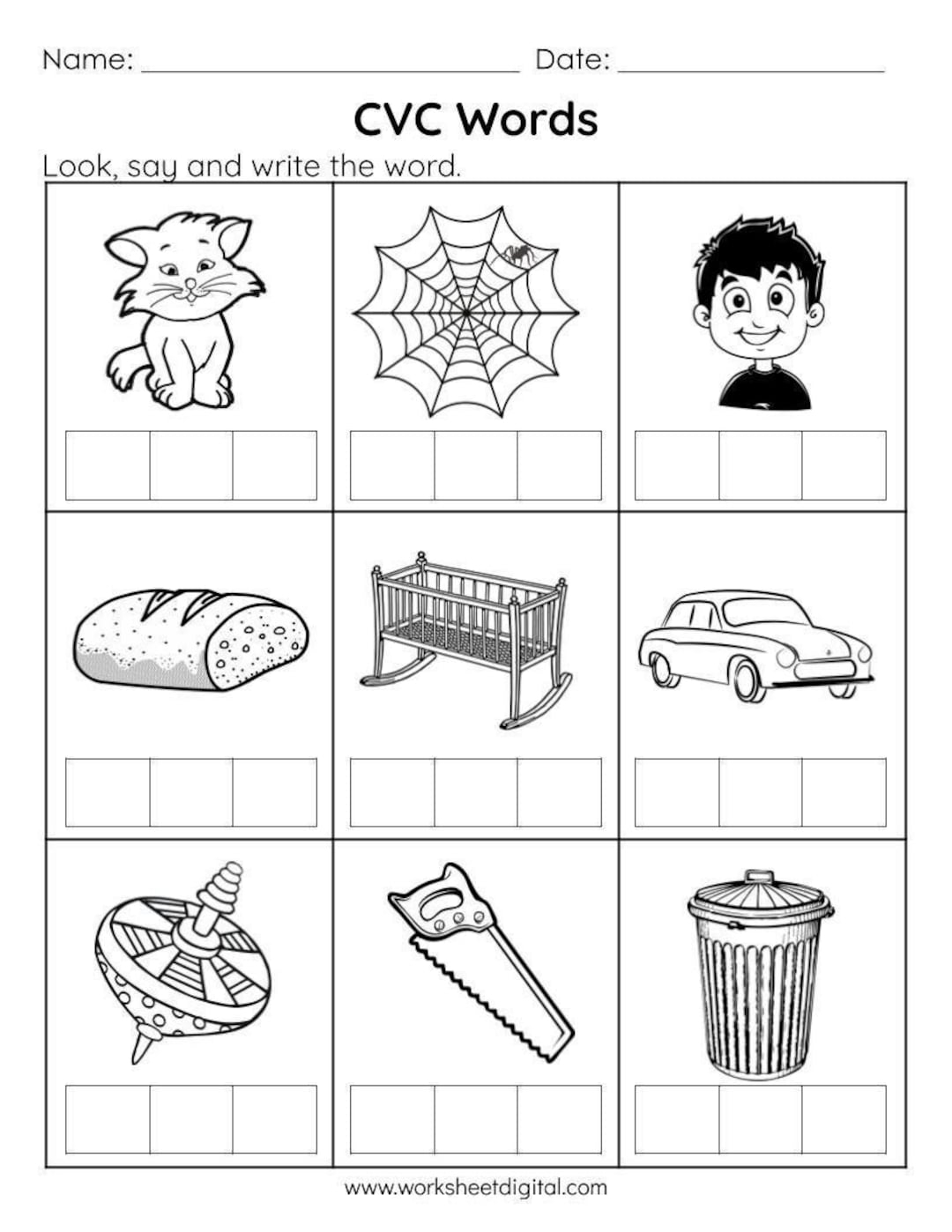 CVC Words Phonics Worksheets Say And Write printable With Answers Etsy CVC Words Phonics Worksheets Say And Write printable With Answers Etsy