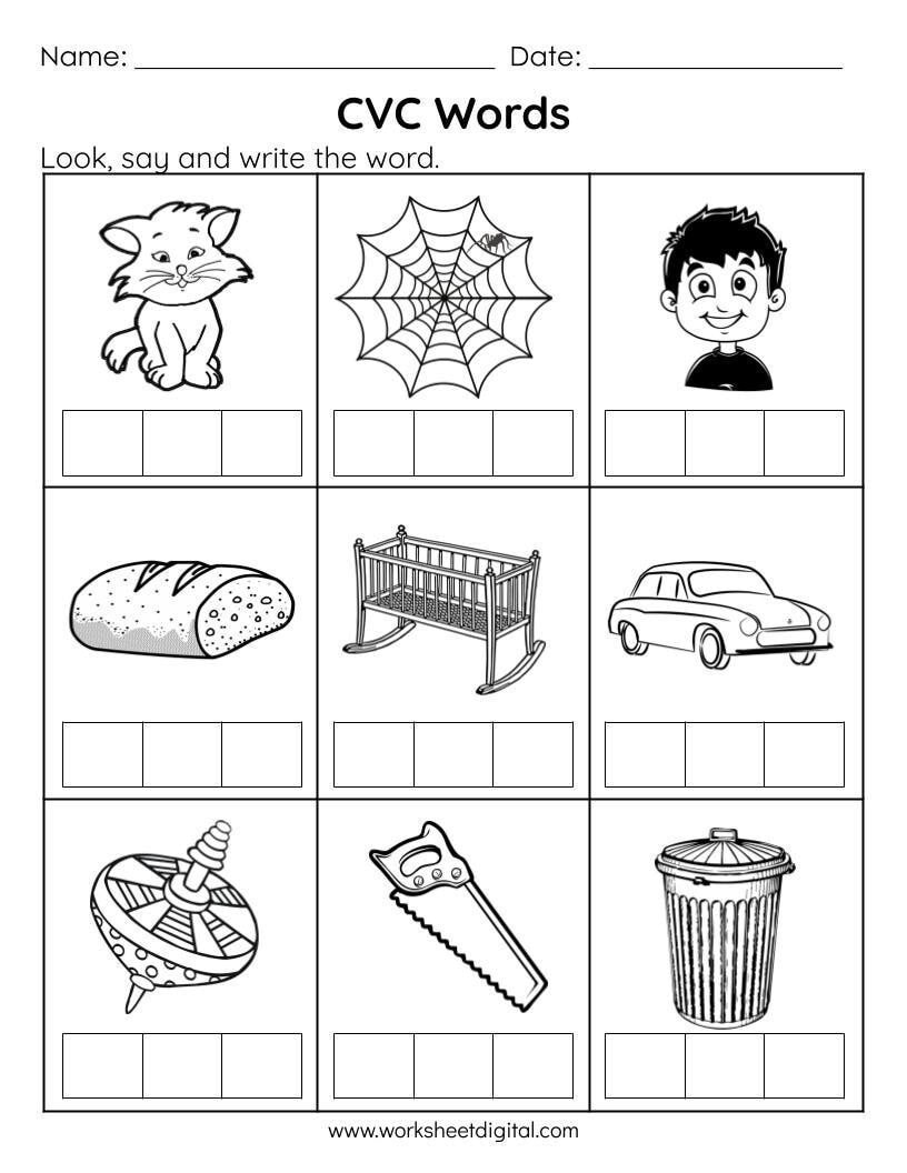 CVC Words Phonics Worksheets Say And Write printable With Answers Etsy