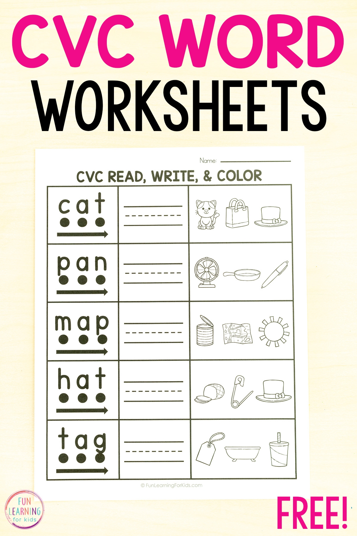 CVC Words Read Write And Color Worksheets