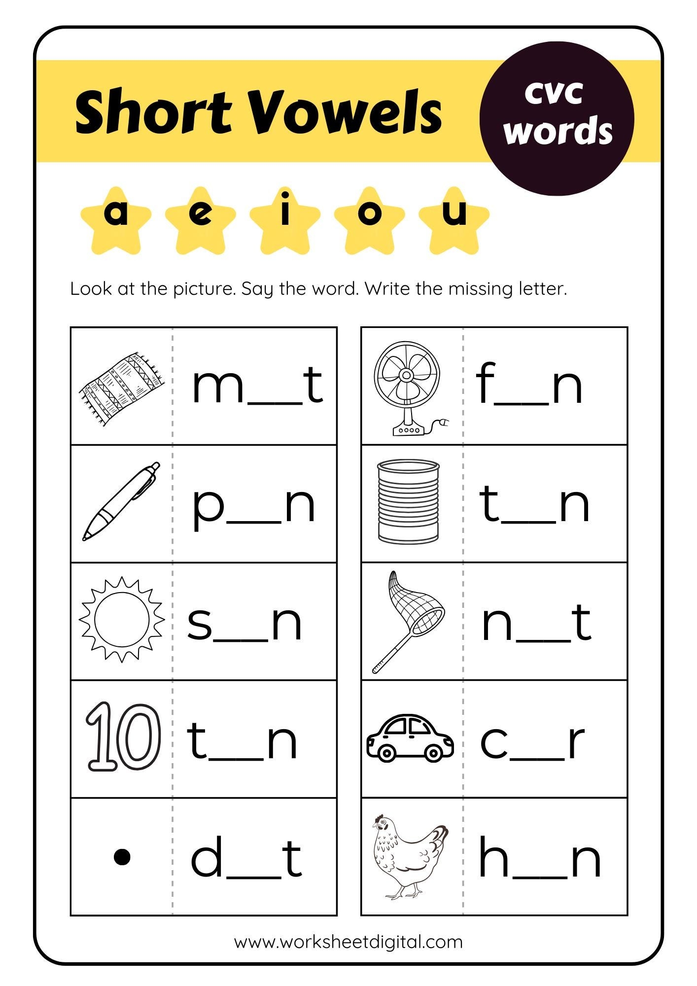 CVC Words Worksheet Short Vowels Reading Activity PDF Etsy Israel