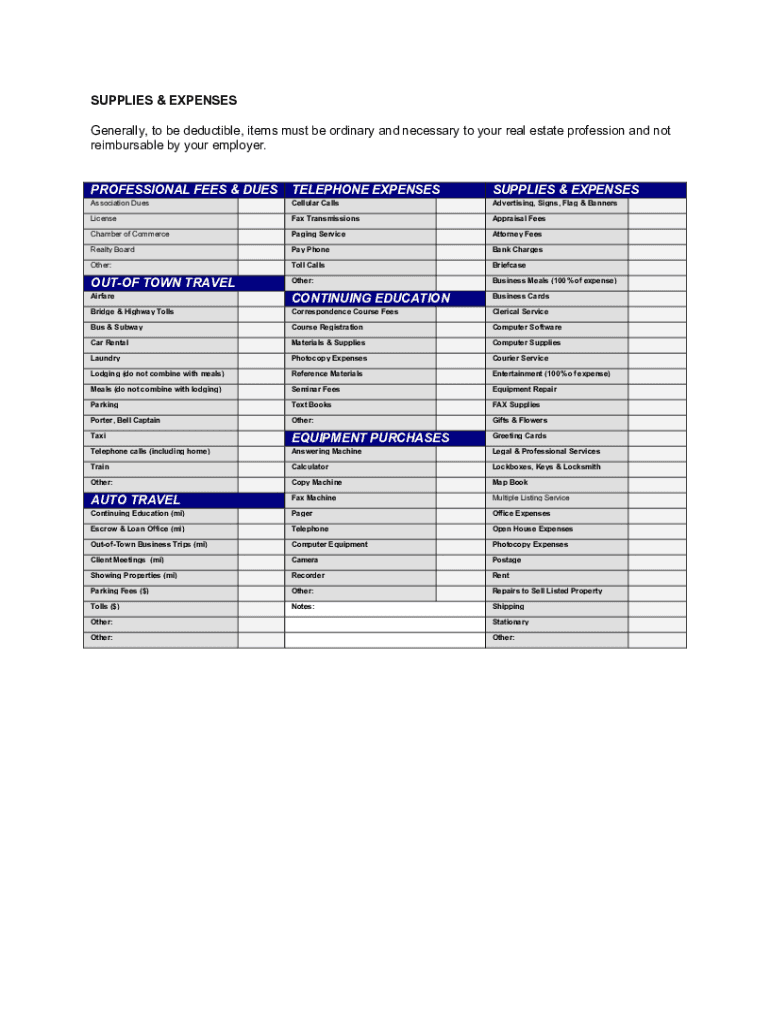 Cyataxes Realtors Tax Deductions Worksheet Form Fill Online Printable Fillable Blank PdfFiller