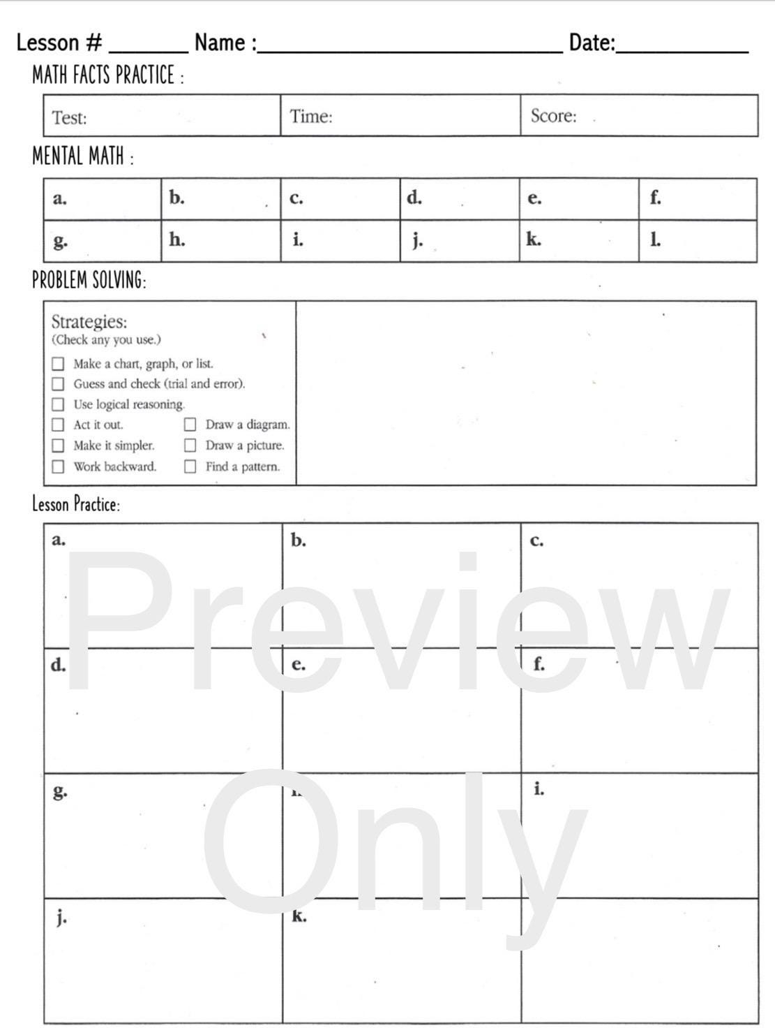 Daily Math Worksheet saxon Textbook Etsy