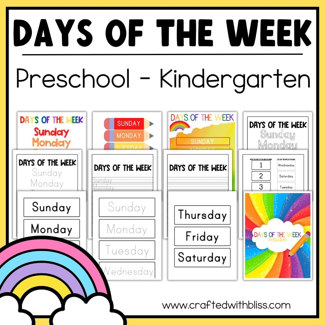 Days Of The Week Worksheet Kit Preschool Kinder Printable Days Of The Week Activities For Kids Etsy