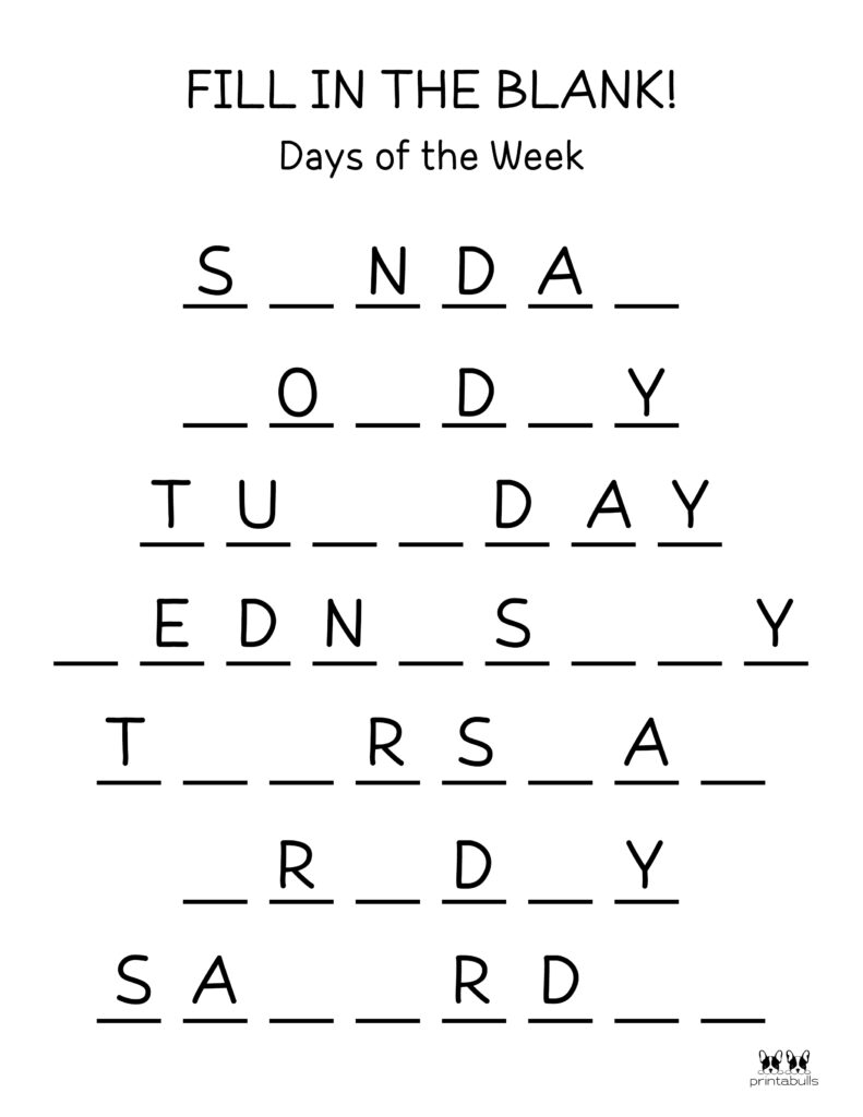 Days Of The Week Worksheets Printables 50 Free Pages Printabulls