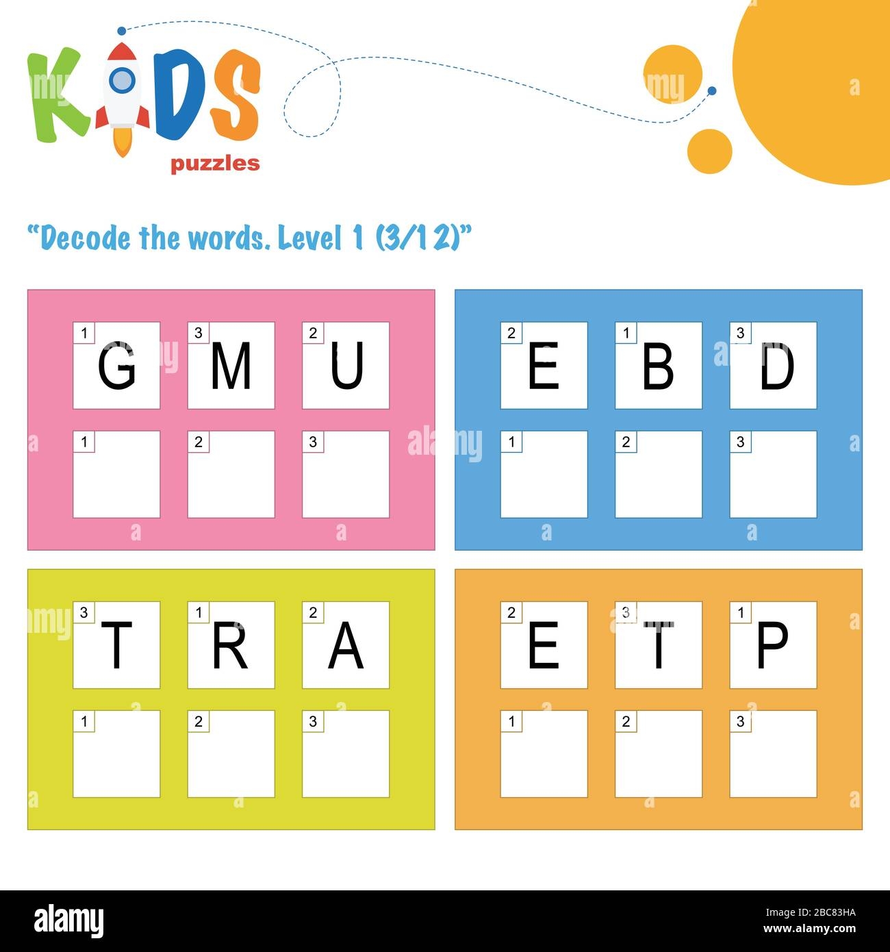 Decode The 3 letter Words Worksheet Practice For Preschool Elementary And Middle School Kids Fun Logic Puzzle Activity Sheet Stock Vector Image Art Alamy