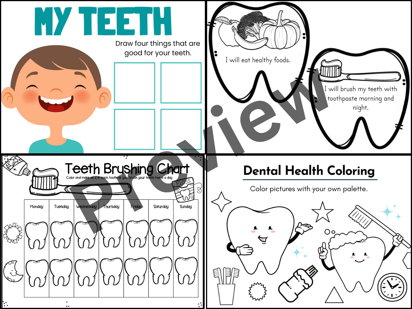 teeth worksheets for preschool