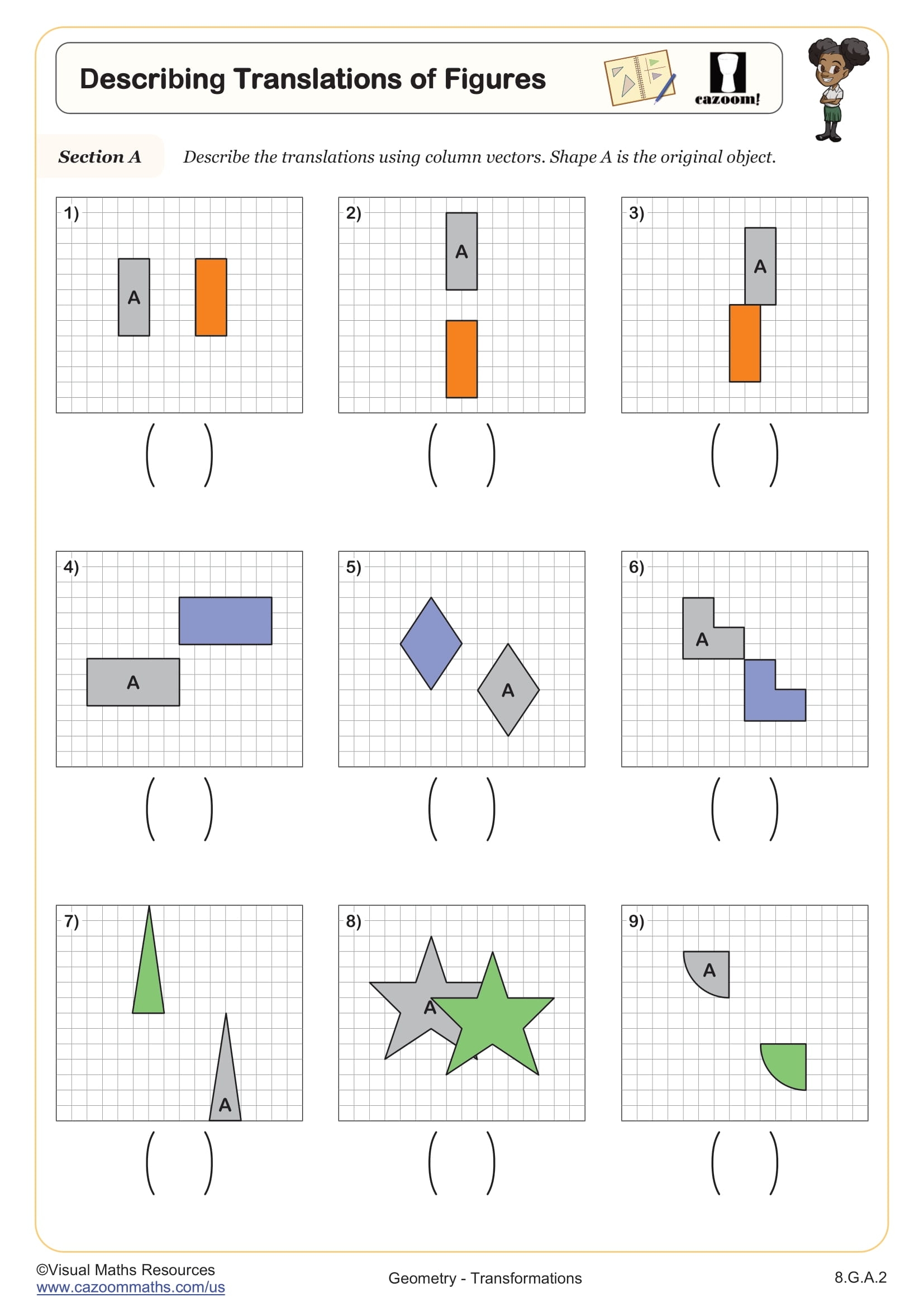 Describing Translations Of Figures Worksheet PDF Printable Geometry Worksheet Cazoom Math