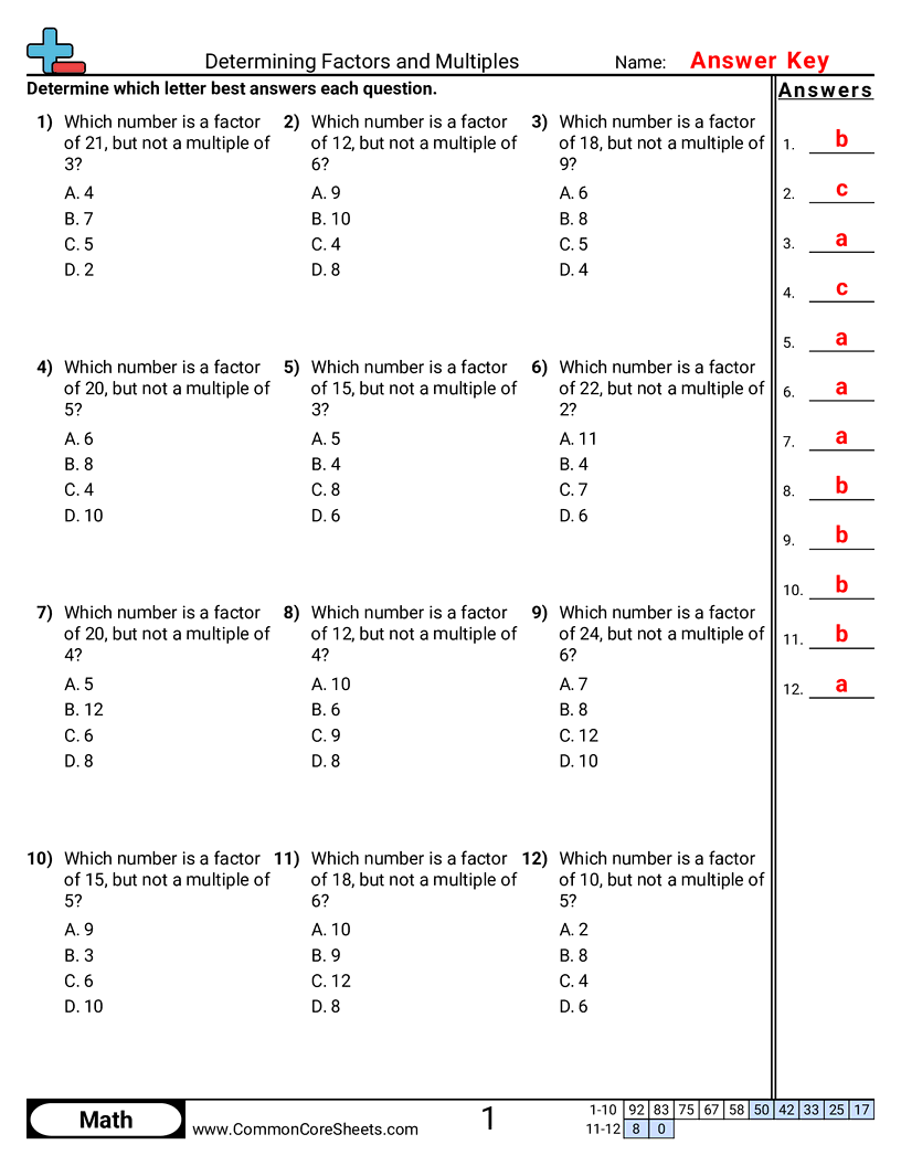 Determining Factors And Multiples Worksheet Download