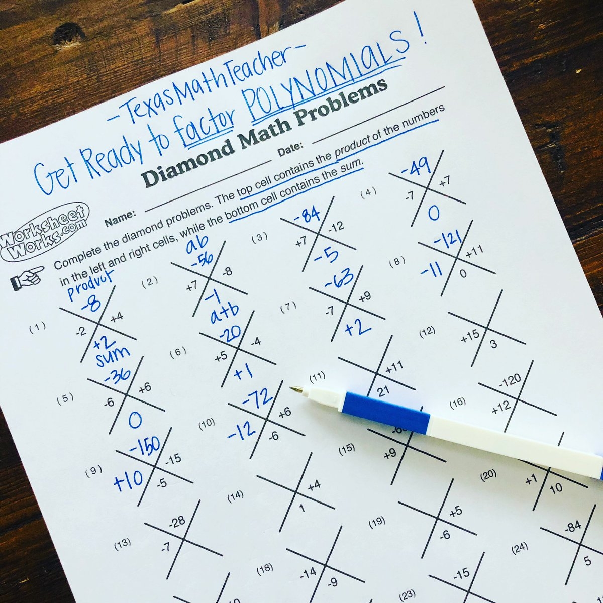 Diamond Problem Solver Math Worksheets Library