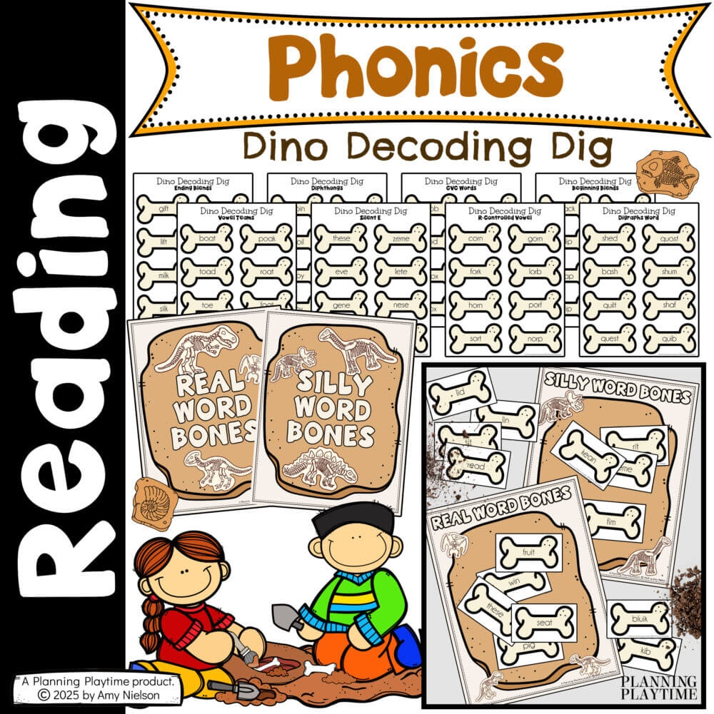 Dig a Word Dinosaur Phonics Game For Early Readers Planning Playtime