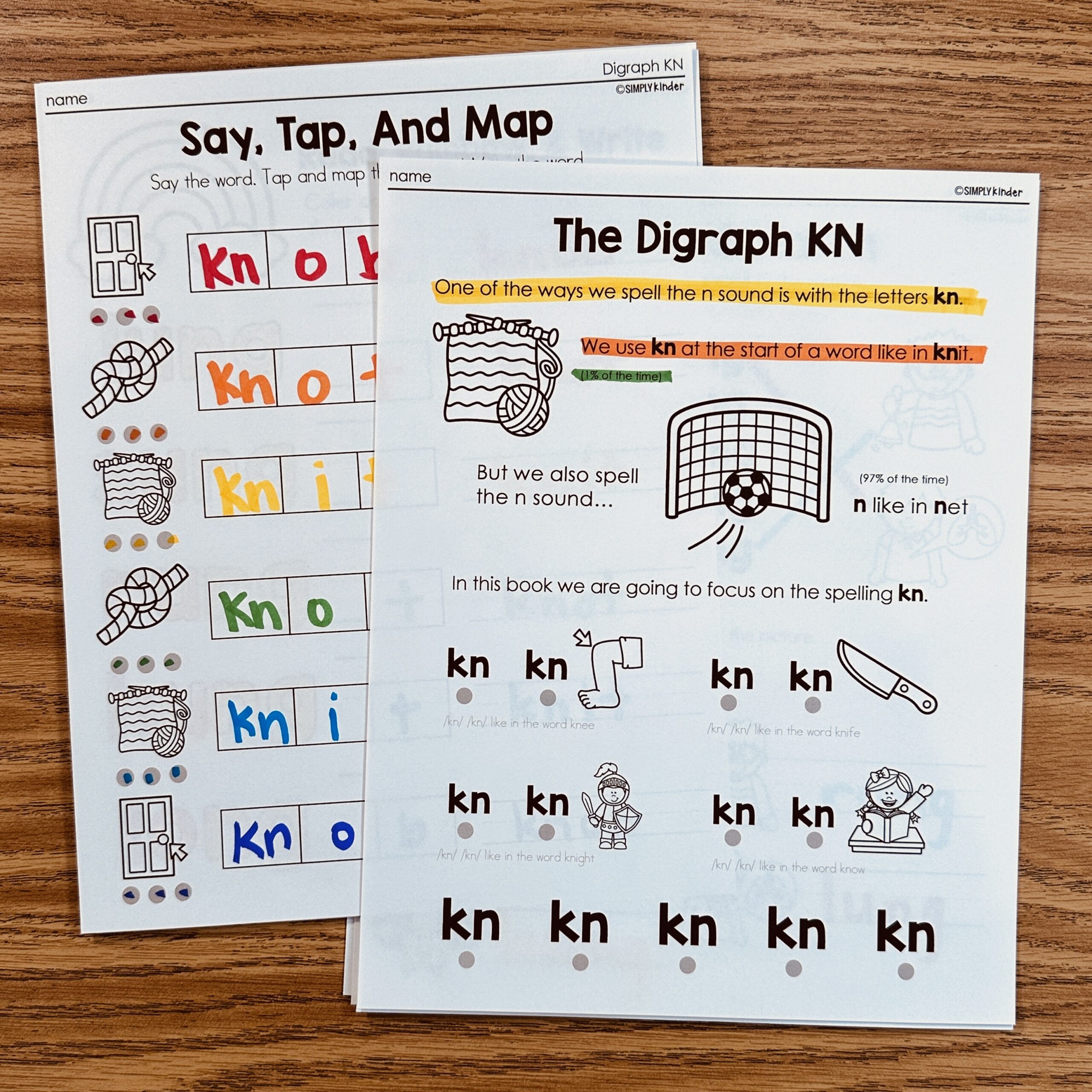 Digraphs KN Phonics Worksheets Simply Kinder Printable Membership