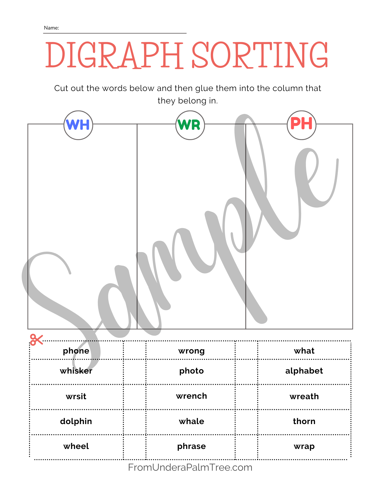 Digraphs WH WR PH Printable Pack From Under A Palm Tree