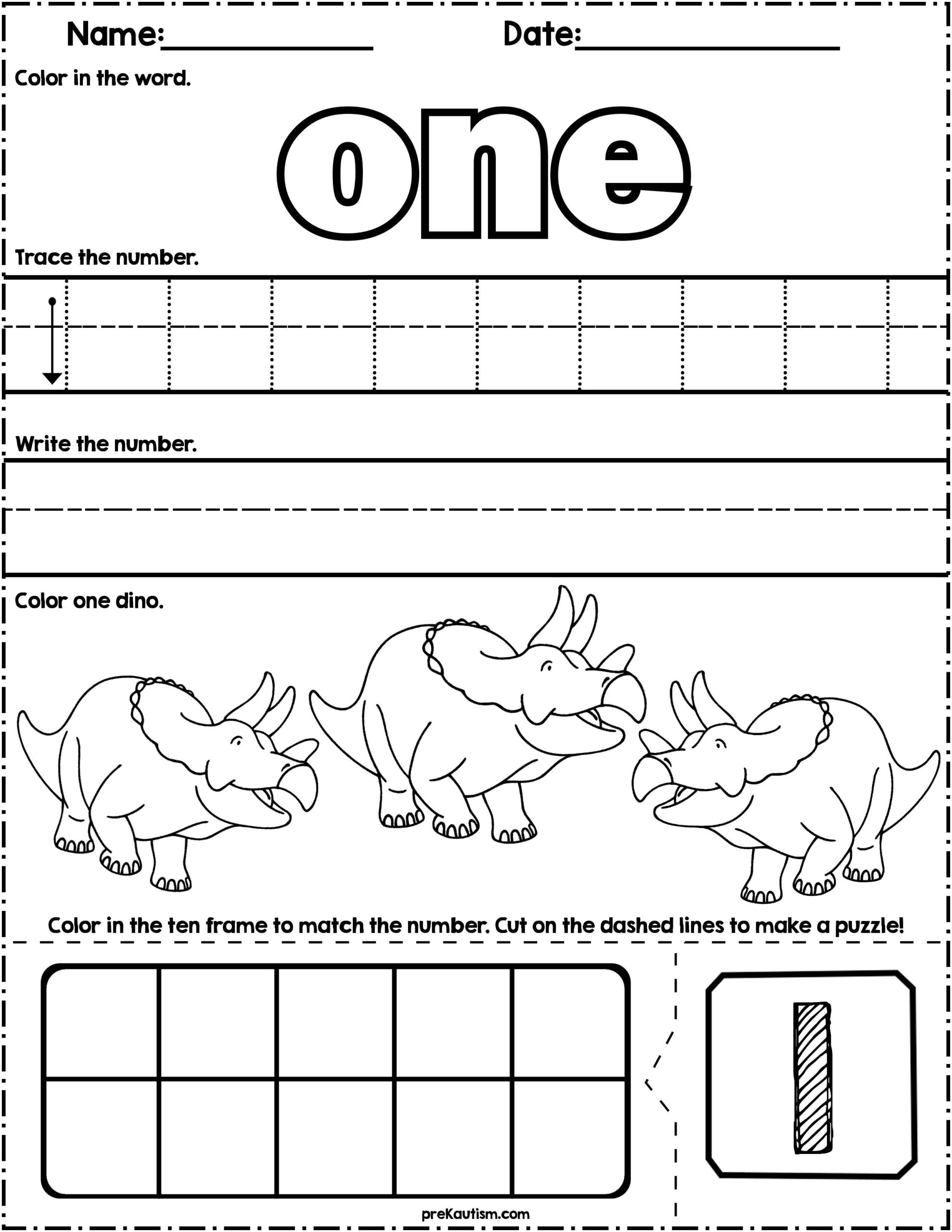 Dinosaur Count Write Math Worksheets By PreKautism TPT