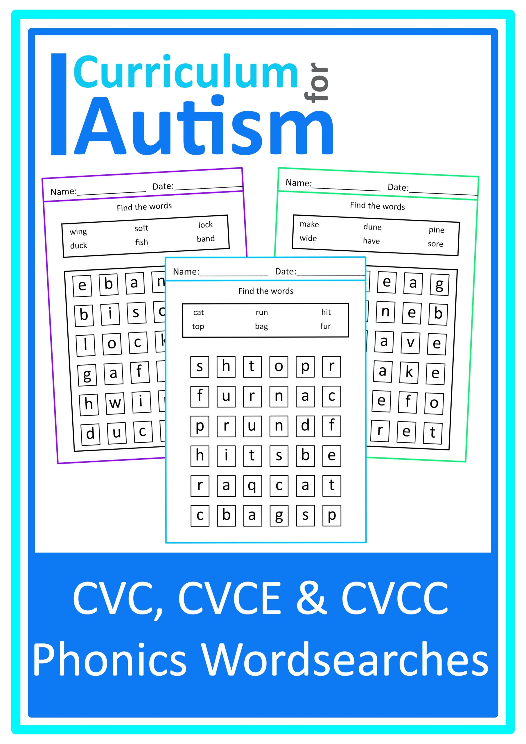 Dipthongs Phonics Large Print Simple Word Searches Worksheets Autism Special Education Curriculum For Autism