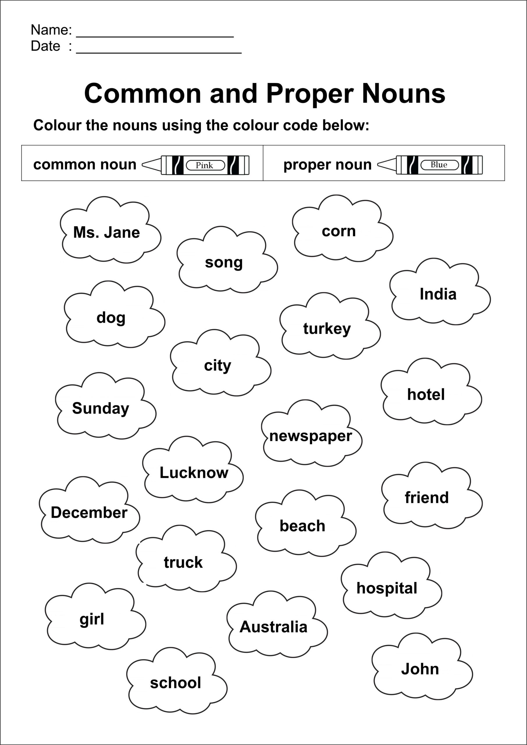 noun worksheet kindergarten